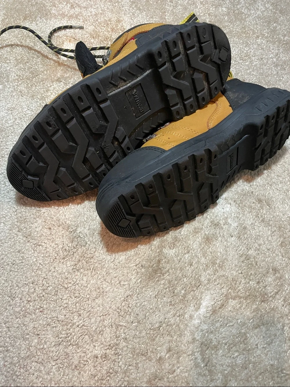 Brahma Tan and Black Men's Work Boots with Yellow-Trim Laces - Picture 3 of 4